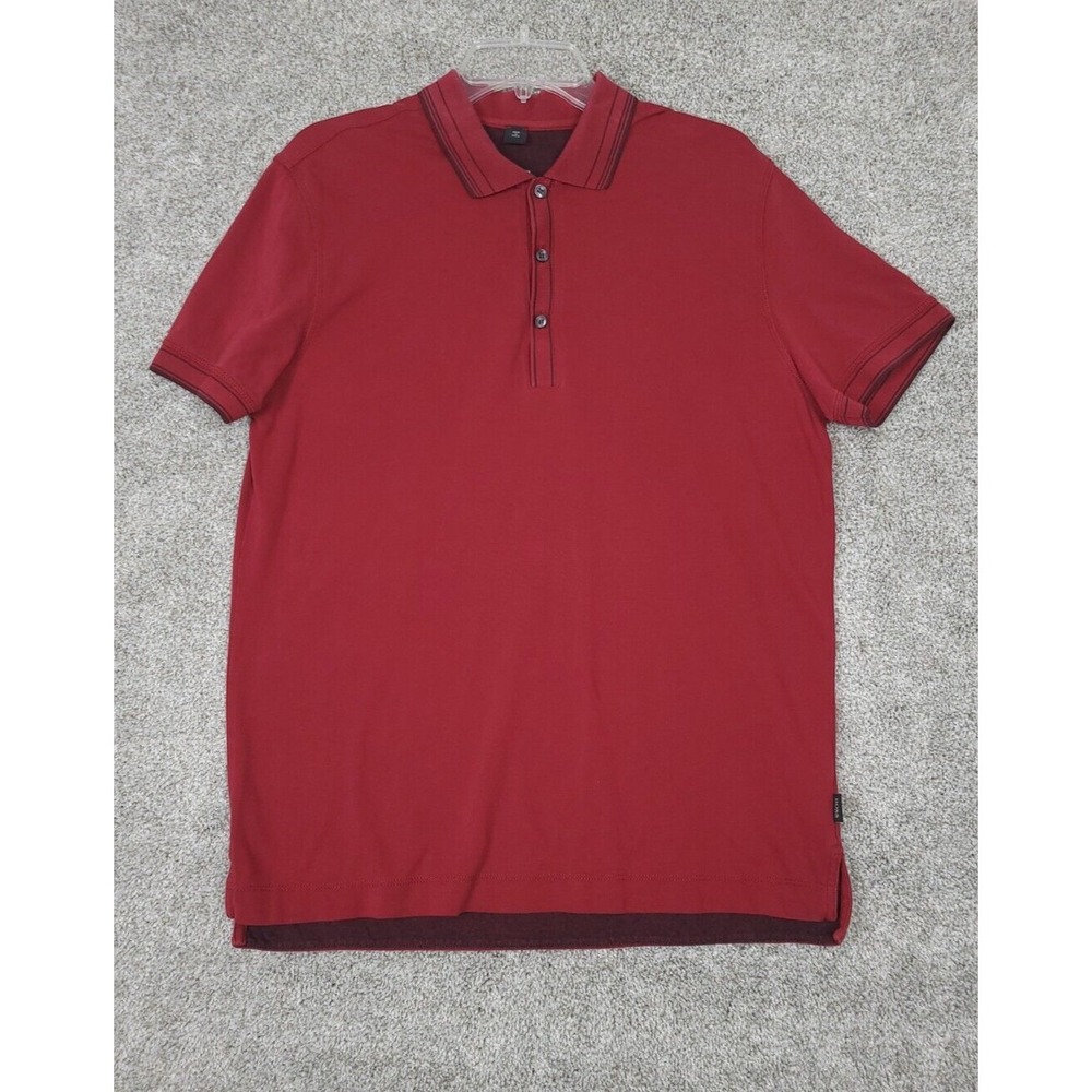 Hugo Boss Mens Polo Shirt Red Large Regular Fit Collared Pima Cotton
